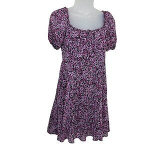 Vintage Y2K Women Small Mini Dress Black Pink Floral Sheer Babydoll‎ Cottagecore